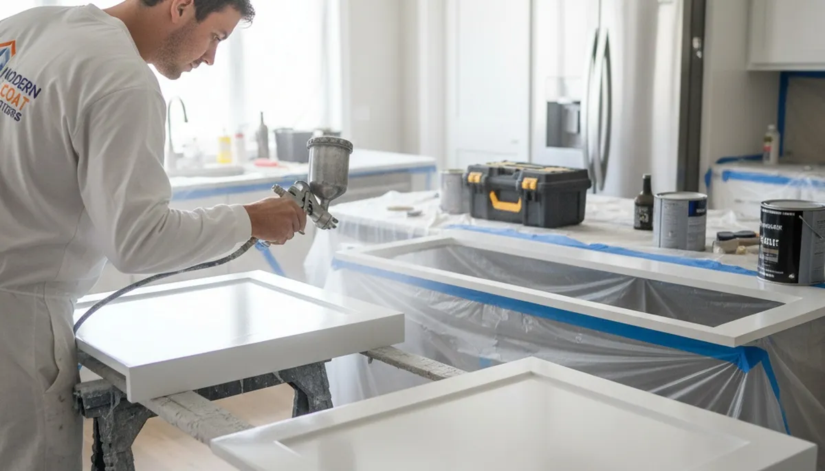 Professional cabinet painting in Lexington MA kitchen by expert local house painters
