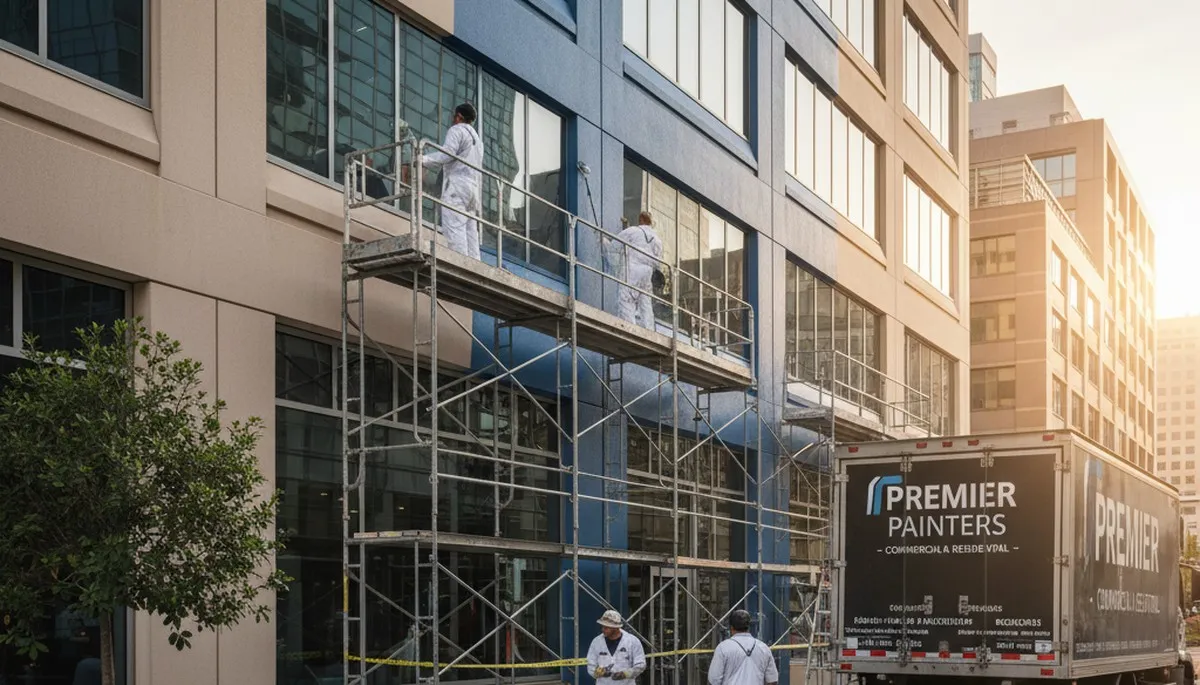Professional commercial painters working on office exterior in Lexington, MA