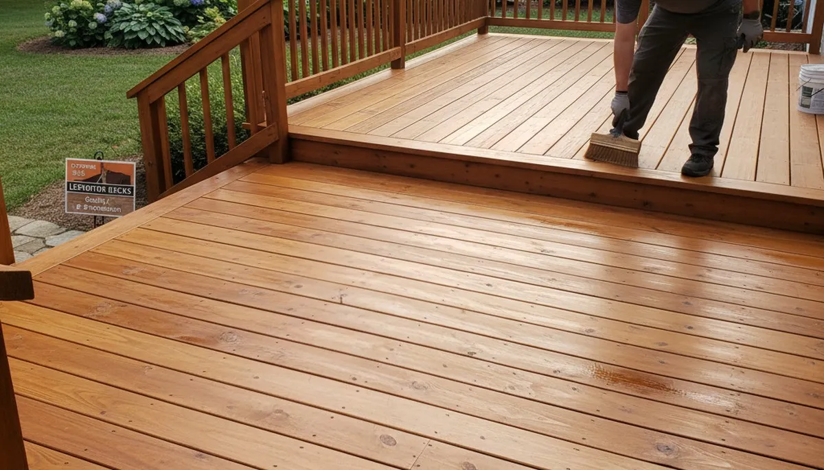 Professional deck staining in Lexington MA enhancing wood beauty with UV and moisture protection