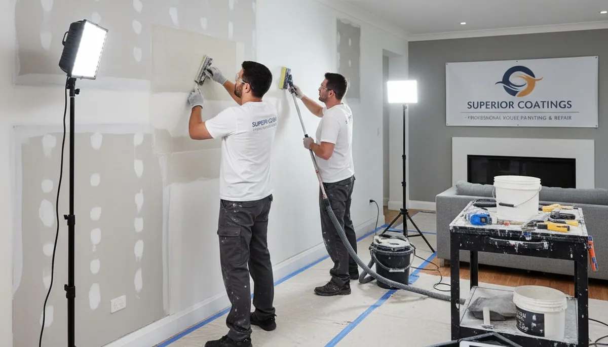 Drywall repair expert fixing wall cracks in Lexington, MA home with smooth patch and clean finish