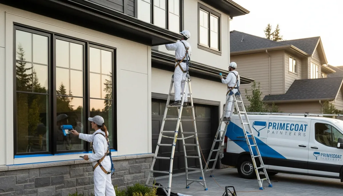 Professional exterior house painters in Lexington, MA applying weather-resistant paint finish