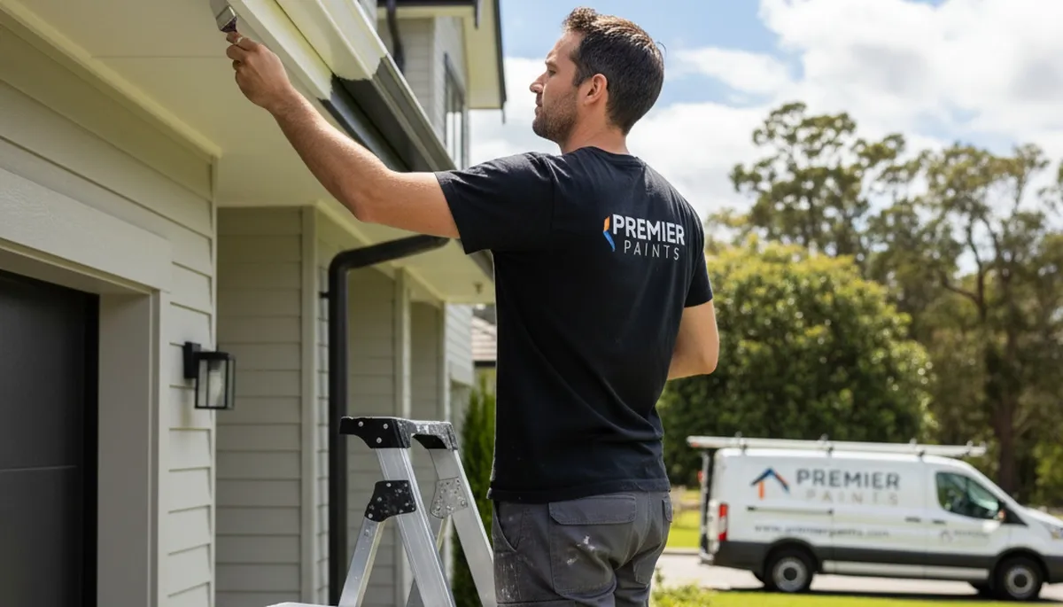 Professional gutter painting on a Lexington, MA home exterior by local house painters