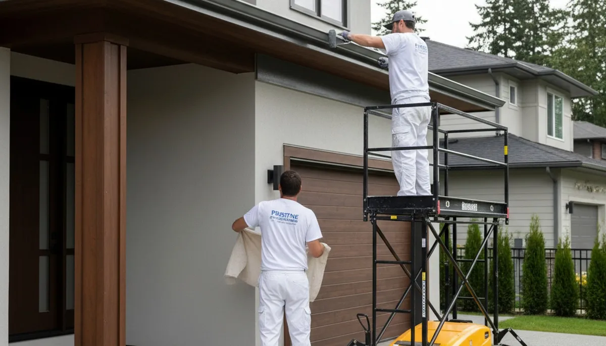 Professional gutter painting and refinishing on a Lexington, MA home exterior