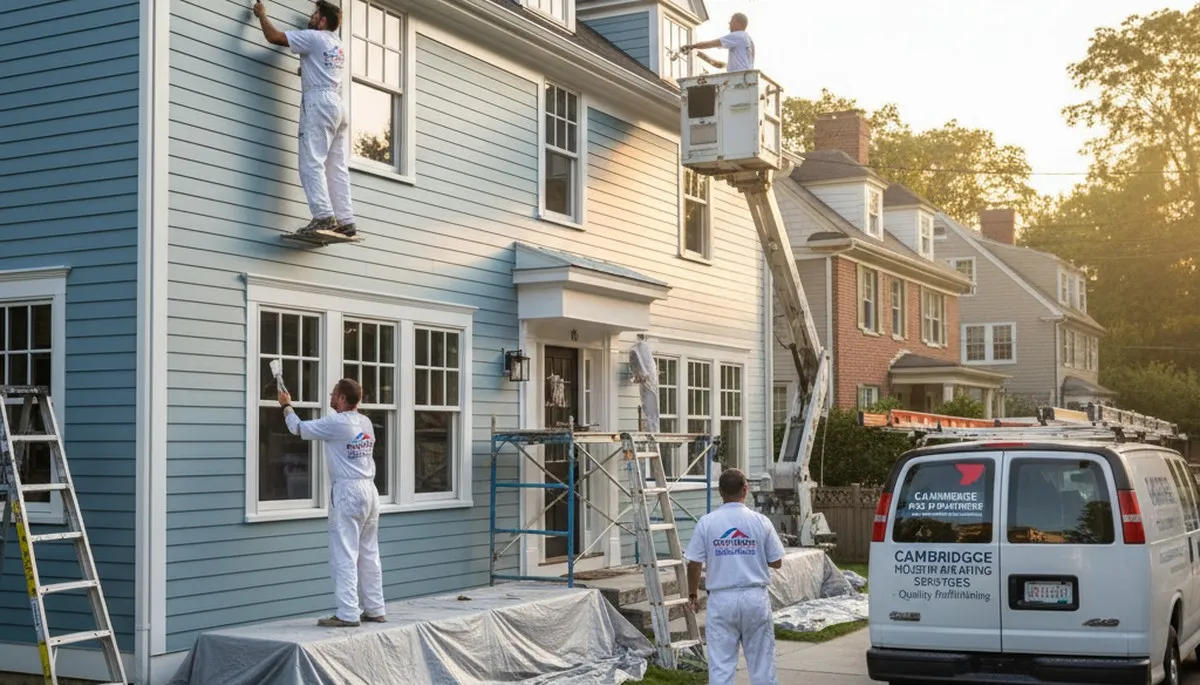 Professional house painters working on exterior home painting in Lexington, MA