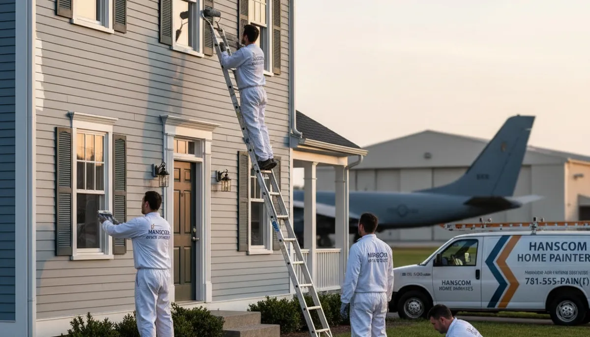 Professional house painters finishing exterior home in Lexington MA