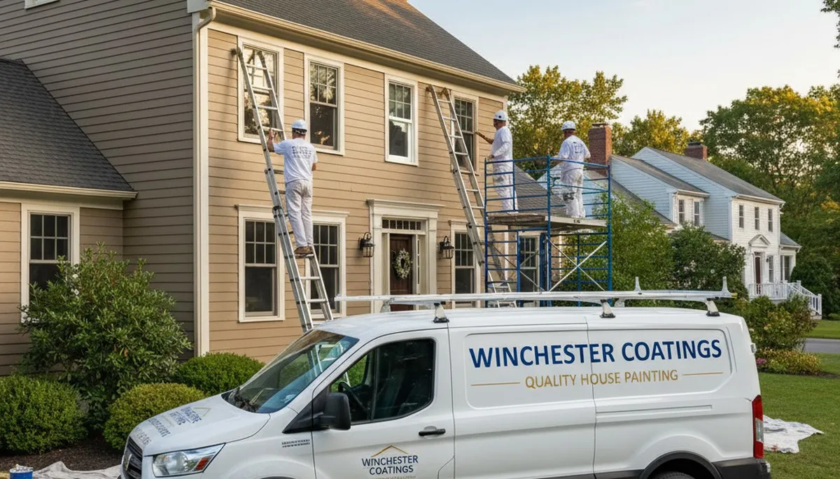 Professional house painters working on residential exterior in Lexington, MA