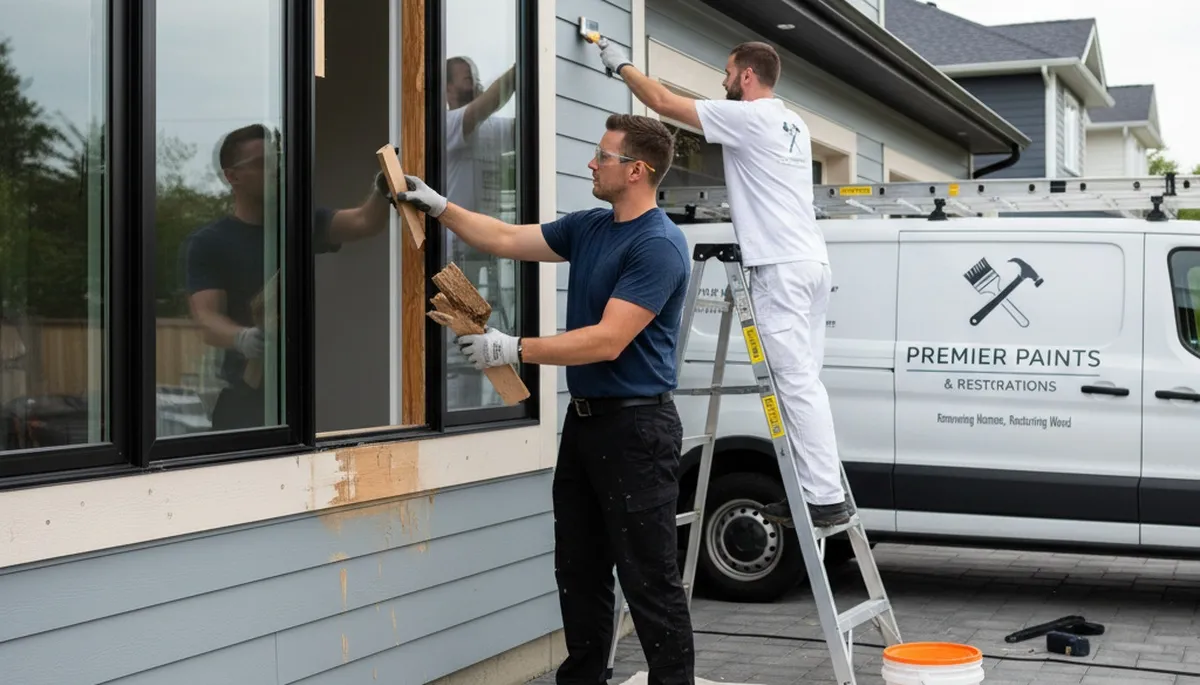 Wood rot repair and exterior trim painting on home in Lexington, MA by expert carpentry team